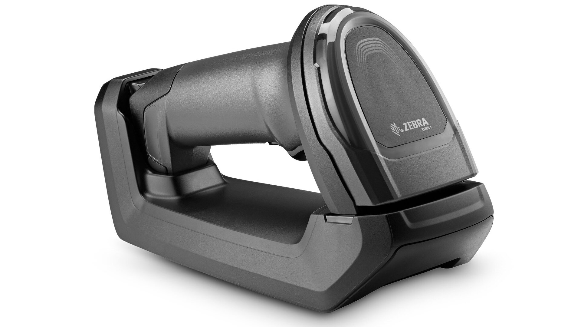 Zebra DS8178 cordless barcode scanner in its charging cradle