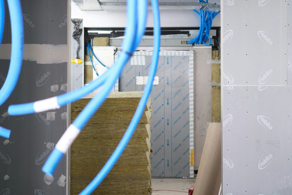 Pipes and insulation on a construction site