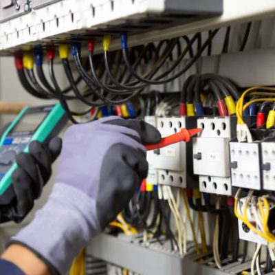 istockphoto-1340404454-612×612 Electrician engineer tests electrical installations and wires on relay protection system. Adjustment of scheme of automation and control of electrical equipment.